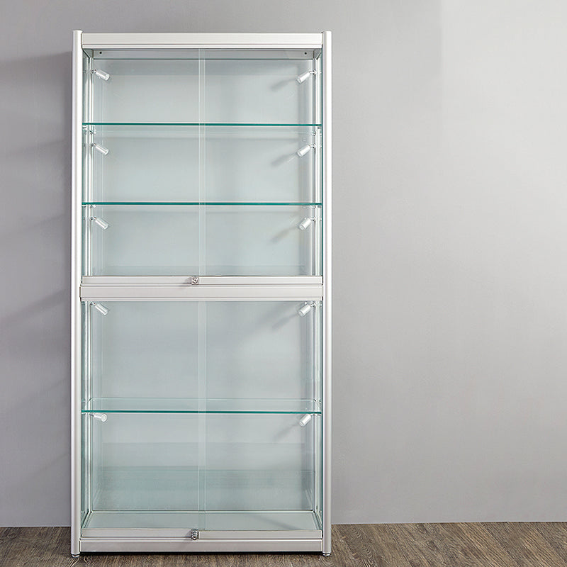 Modern Metal Curio Cabinet Locking Display Stand with Sliding Glass Doors