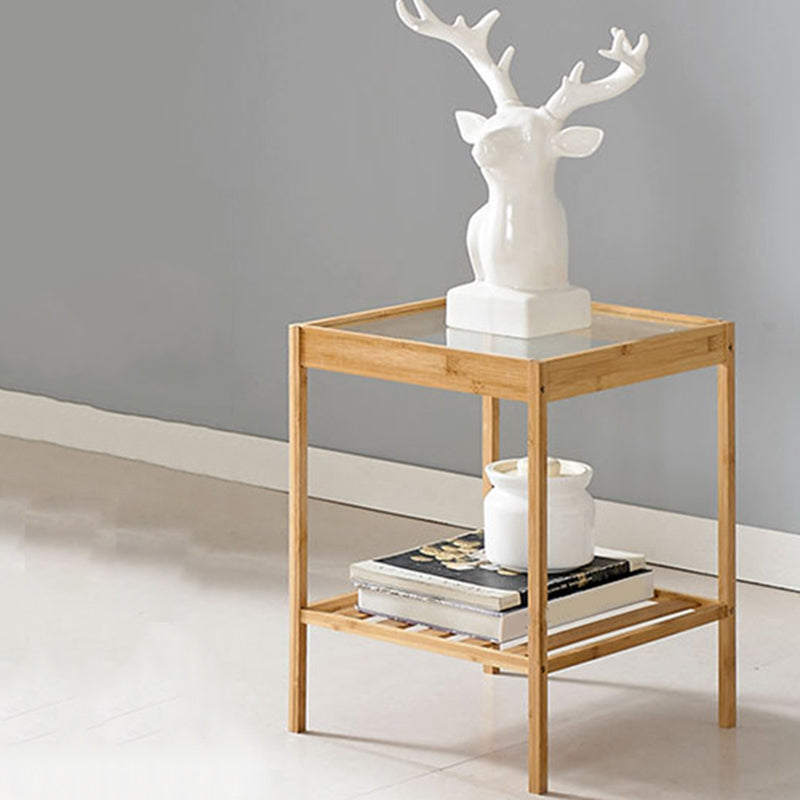 Madera de madera y vidrio mesita de noche moderna mesita de noche abierta con piernas