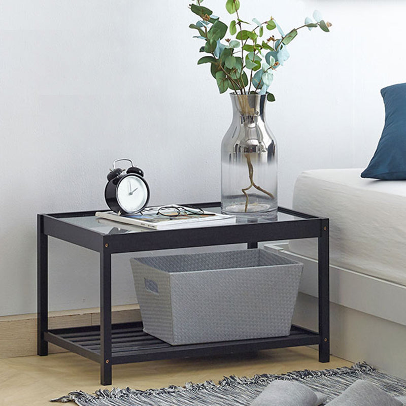 Madera de madera y vidrio mesita de noche moderna mesita de noche abierta con piernas