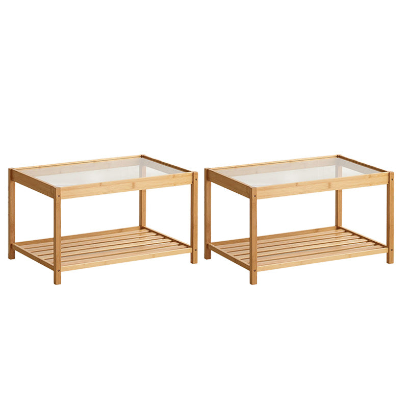 Madera de madera y vidrio mesita de noche moderna mesita de noche abierta con piernas