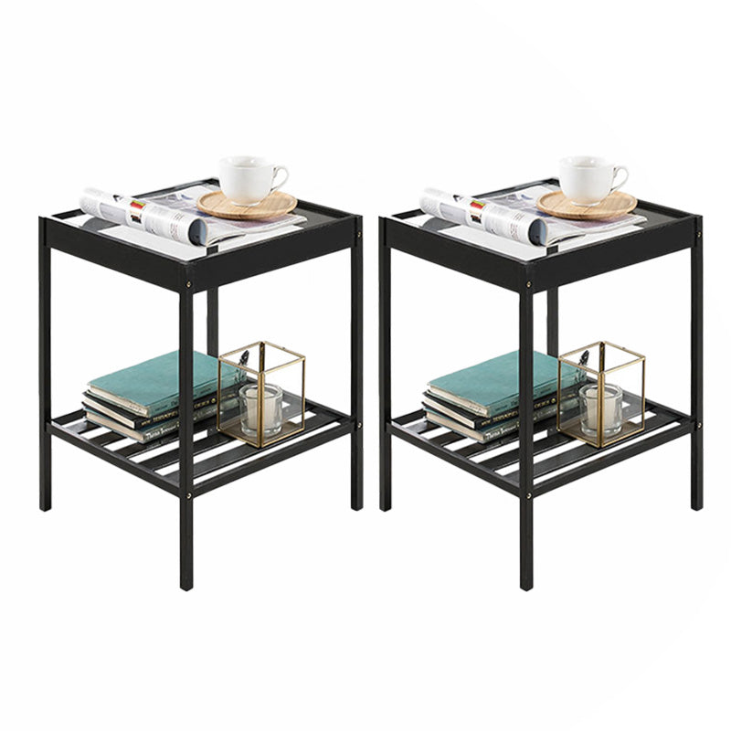 Madera de madera y vidrio mesita de noche moderna mesita de noche abierta con piernas