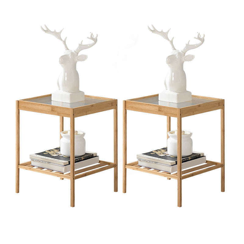 Madera de madera y vidrio mesita de noche moderna mesita de noche abierta con piernas