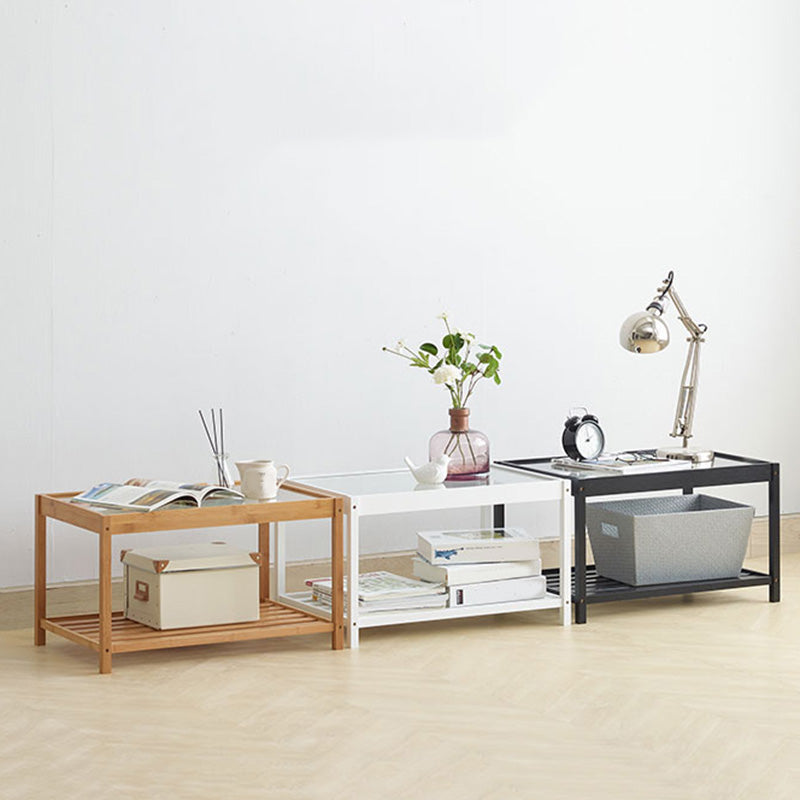 Madera de madera y vidrio mesita de noche moderna mesita de noche abierta con piernas