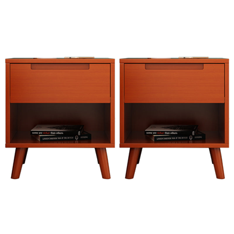 Wooden Bedside Cabinet Modern Minimalist Open Bedside Table with Legs Red 2 Piece Set Clearhalo 'Bedroom Furniture' 'furn' 'furn_night_stand' 'Furniture' 'night_stand' 'Nightstands' 6059687