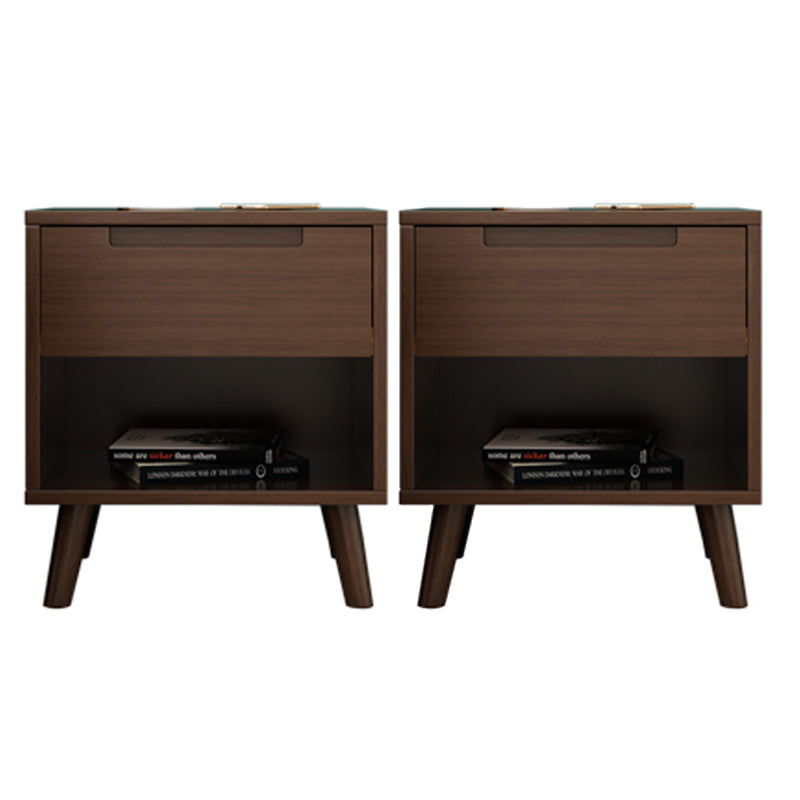 Wooden Bedside Cabinet Modern Minimalist Open Bedside Table with Legs Walnut 2 Piece Set Clearhalo 'Bedroom Furniture' 'furn' 'furn_night_stand' 'Furniture' 'night_stand' 'Nightstands' 6059698