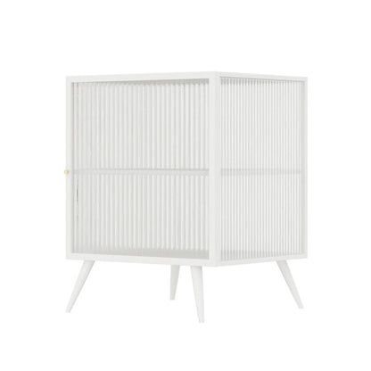 Contemporary Metal Nightstand Lower Shelf Bedside Cabinet with Door for Bedroom White 1 Piece Right Clearhalo 'Bedroom Furniture' 'furn' 'furn_night_stand' 'Furniture' 'night_stand' 'Nightstands' 6059823