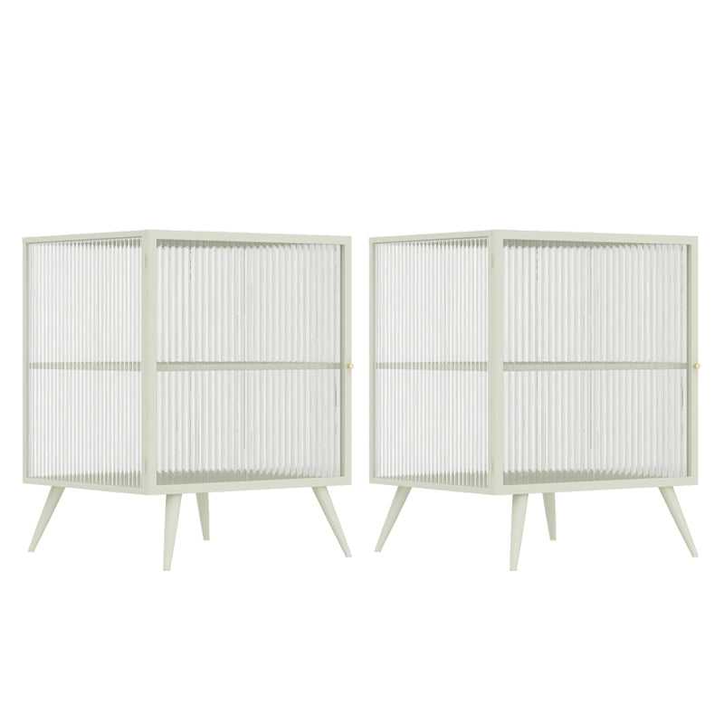 Contemporary Metal Nightstand Lower Shelf Bedside Cabinet with Door for Bedroom Off-White 2 Piece Set Left Clearhalo 'Bedroom Furniture' 'furn' 'furn_night_stand' 'Furniture' 'night_stand' 'Nightstands' 6059831