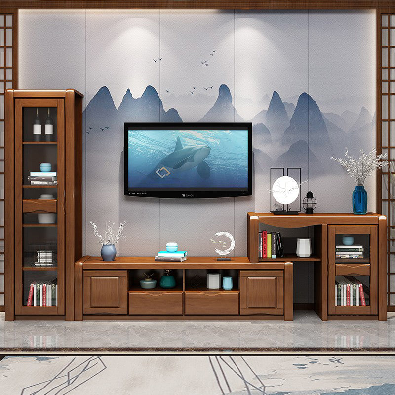 Porta TV in legno di gomma Mobile TV moderno con ante e cassetti