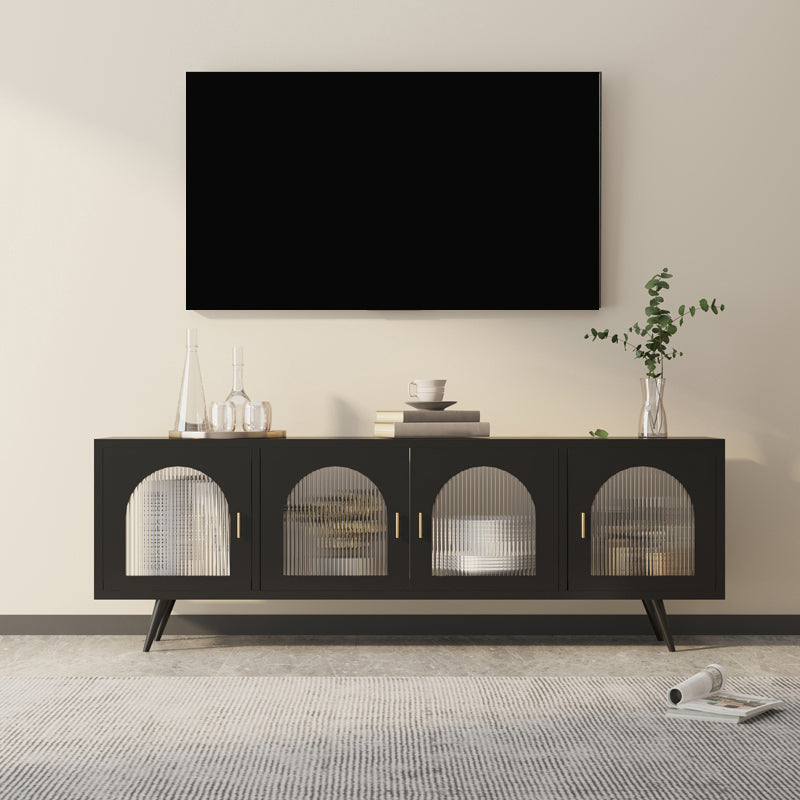Metal Enclosed Storage TV Stand Industrial Home TV Cabinet with Glass Doors Gloss Black Clearhalo 'furn' 'furn_tv_stands_entertainment_centers' 'Furniture' 'Living Room Furniture' 'TV Stands & Entertainment Centers' 'TV Stands & Media Storage Furniture' 'tv_stands_entertainment_centers' 6060248