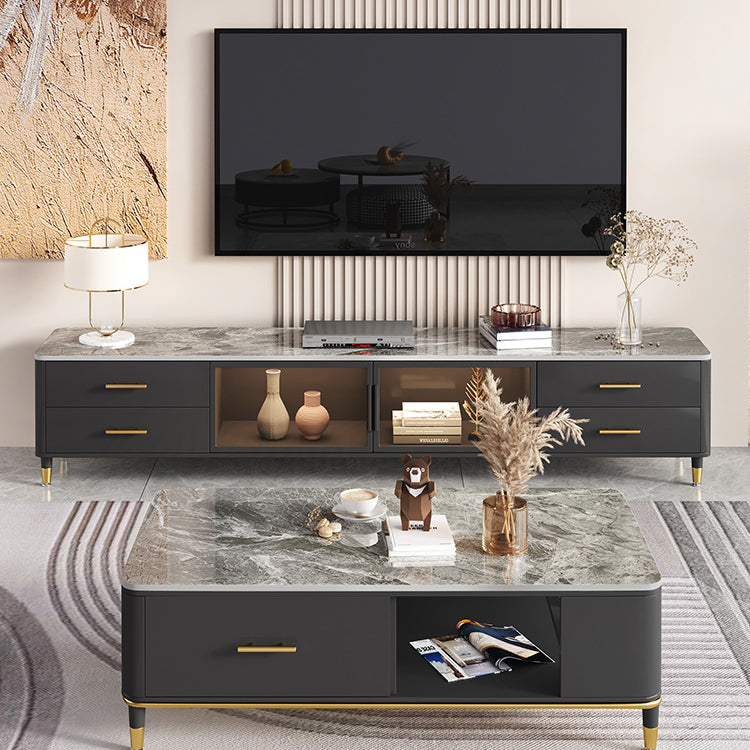 Stone Top Media Console Contemporary TV Media Stand with Metal Legs Clearhalo 'furn' 'furn_tv_stands_entertainment_centers' 'Furniture' 'Living Room Furniture' 'TV Stands & Entertainment Centers' 'TV Stands & Media Storage Furniture' 'tv_stands_entertainment_centers' 6060275