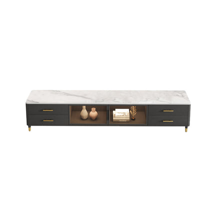Stone Top Media Console Contemporary TV Media Stand with Metal Legs 87"L x 16"W x 18"H Gloss White Clearhalo 'furn' 'furn_tv_stands_entertainment_centers' 'Furniture' 'Living Room Furniture' 'TV Stands & Entertainment Centers' 'TV Stands & Media Storage Furniture' 'tv_stands_entertainment_centers' 6060277