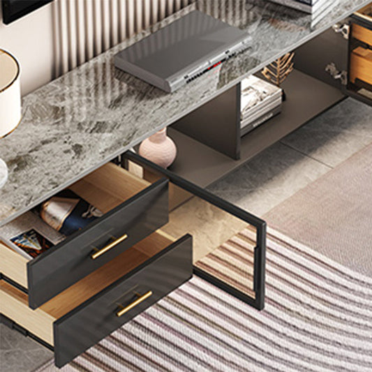 Stone Top Media Console Contemporary TV Media Stand with Metal Legs Clearhalo 'furn' 'furn_tv_stands_entertainment_centers' 'Furniture' 'Living Room Furniture' 'TV Stands & Entertainment Centers' 'TV Stands & Media Storage Furniture' 'tv_stands_entertainment_centers' 6060282