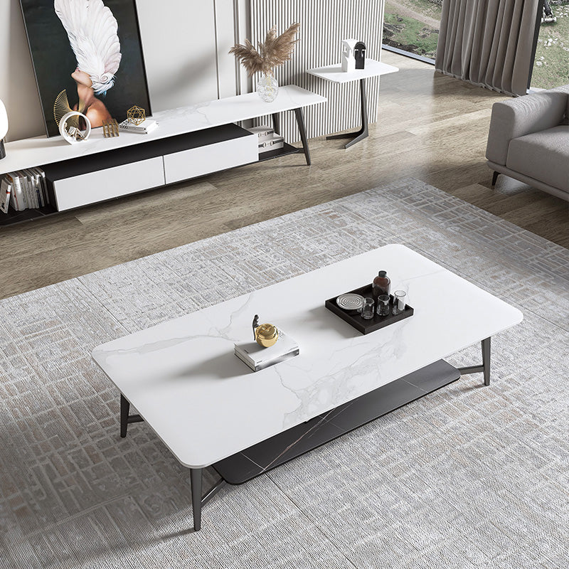 Mueble de TV nórdico para sala de estar, soporte de TV de arte del hierro con placa de roca Simple y moderna