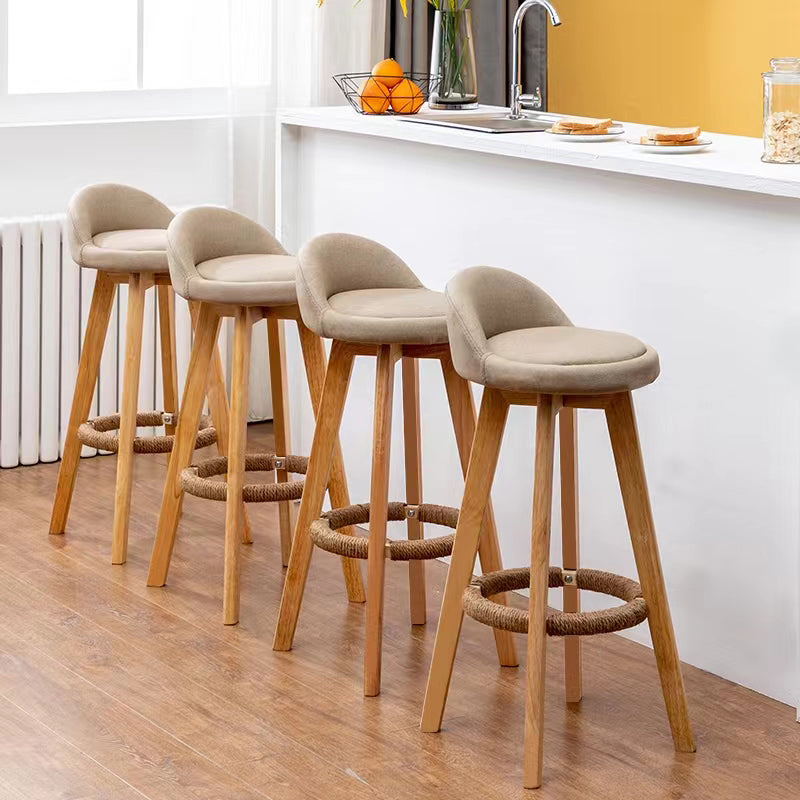 Modern Solid Wood base Bar Stool Upholstered Footrest Bar Stool