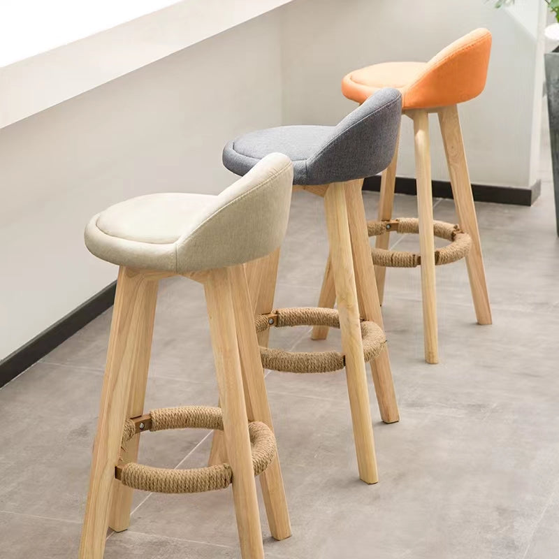 Modern Solid Wood base Bar Stool Upholstered Footrest Bar Stool