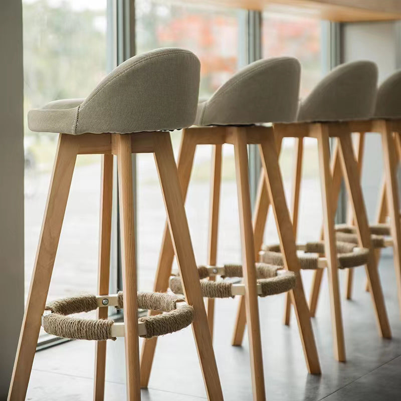 Modern Solid Wood base Bar Stool Upholstered Footrest Bar Stool