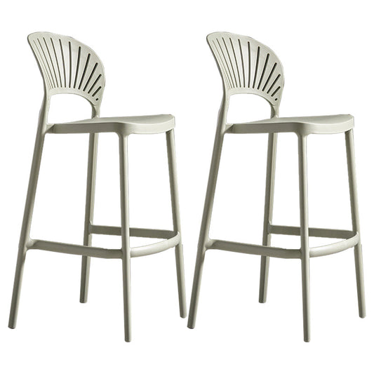 Modern Plastic Barstool Low Back Counter Stool in Matte Finish Green 2 Piece Set