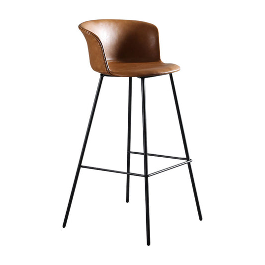 Modern Bucket Low Back Counter Chair Faux Leather Counter Bar Stool for Dining Room Brown 1 Piece