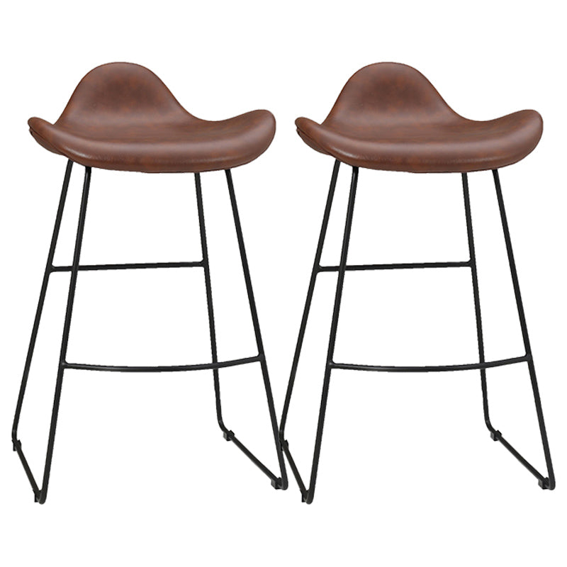 Indoor Footrest Leather Dining Stool Bucket Modern Counter Stool with Metal Base