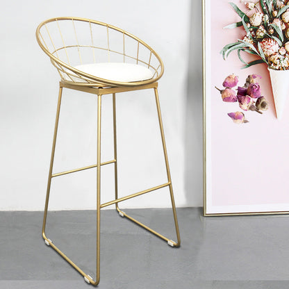 Coffee Shop Scandinavian Bar-stool Metal Bucket Footrest Counter-height Stool