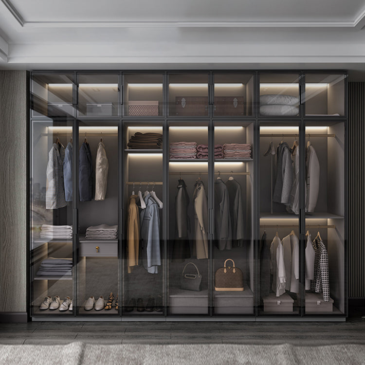 Black Manufactured Wood Cabinet with Glass Doors Modern Storage Cabinet Clearhalo 'Armoires & Wardrobes' 'armoires_wardrobes' 'Bedroom Furniture' 'furn' 'furn_armoires_wardrobes' 'Furniture' 6063562