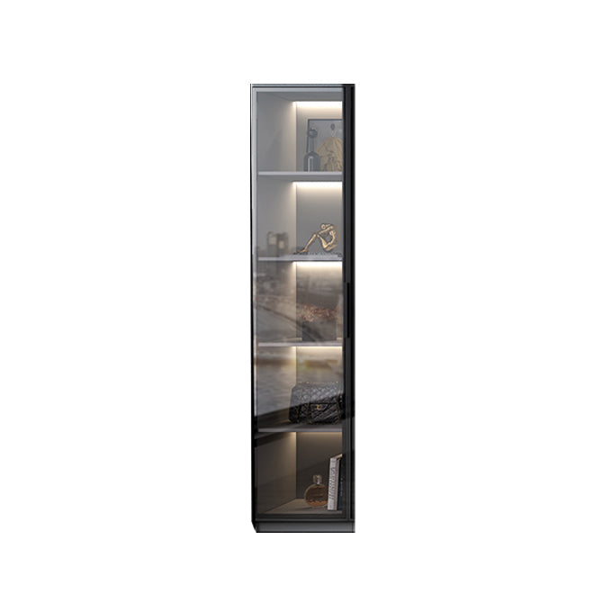 Black Manufactured Wood Cabinet with Glass Doors Modern Storage Cabinet 11.8"L x 21.7"W x 78.7"H Armoires & Wardrobes Clearhalo 'Armoires & Wardrobes' 'armoires_wardrobes' 'Bedroom Furniture' 'furn' 'furn_armoires_wardrobes' 'Furniture' 6063563