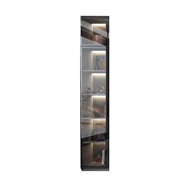 Black Manufactured Wood Cabinet with Glass Doors Modern Storage Cabinet 11.8"L x 21.7"W x 78.7"H Armories & Top Cabinet Clearhalo 'Armoires & Wardrobes' 'armoires_wardrobes' 'Bedroom Furniture' 'furn' 'furn_armoires_wardrobes' 'Furniture' 6063564