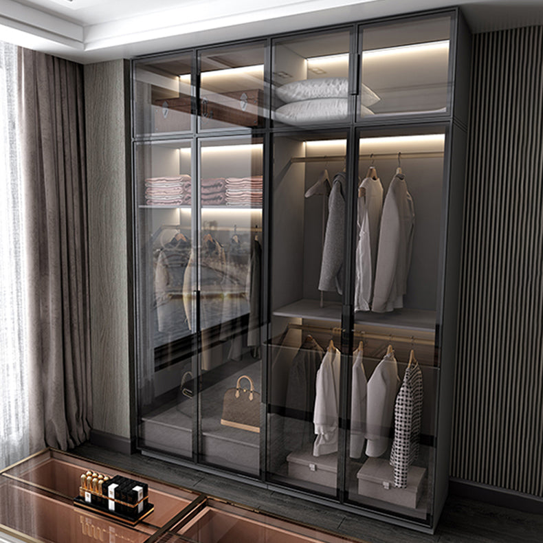 Black Manufactured Wood Cabinet with Glass Doors Modern Storage Cabinet Clearhalo 'Armoires & Wardrobes' 'armoires_wardrobes' 'Bedroom Furniture' 'furn' 'furn_armoires_wardrobes' 'Furniture' 6063565