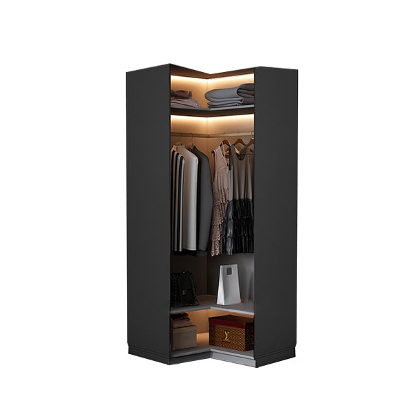 Black Manufactured Wood Cabinet with Glass Doors Modern Storage Cabinet 35.4"L x 35.4"W x 78.7"H Armoires & Wardrobes Clearhalo 'Armoires & Wardrobes' 'armoires_wardrobes' 'Bedroom Furniture' 'furn' 'furn_armoires_wardrobes' 'Furniture' 6063566