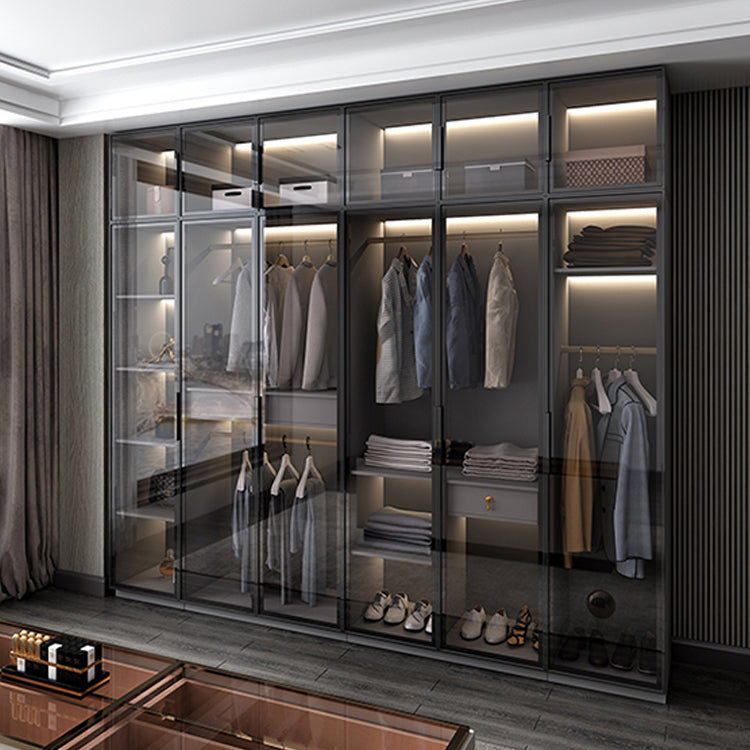 Black Manufactured Wood Cabinet with Glass Doors Modern Storage Cabinet Clearhalo 'Armoires & Wardrobes' 'armoires_wardrobes' 'Bedroom Furniture' 'furn' 'furn_armoires_wardrobes' 'Furniture' 6063567