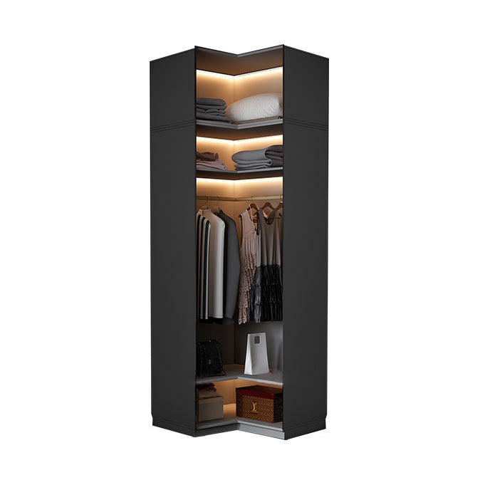 Black Manufactured Wood Cabinet with Glass Doors Modern Storage Cabinet 35.4"L x 35.4"W x 78.7"H Armories & Top Cabinet Clearhalo 'Armoires & Wardrobes' 'armoires_wardrobes' 'Bedroom Furniture' 'furn' 'furn_armoires_wardrobes' 'Furniture' 6063568