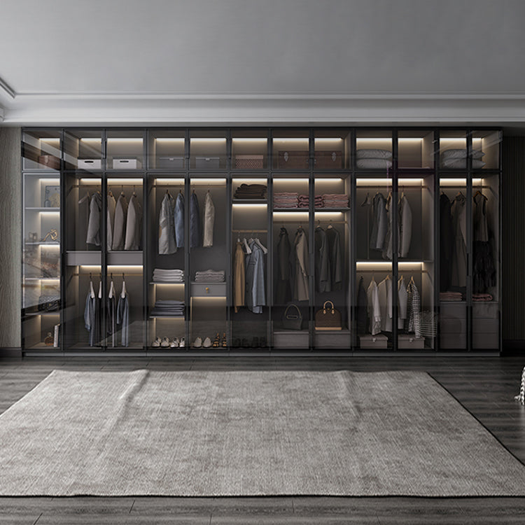 Black Manufactured Wood Cabinet with Glass Doors Modern Storage Cabinet Clearhalo 'Armoires & Wardrobes' 'armoires_wardrobes' 'Bedroom Furniture' 'furn' 'furn_armoires_wardrobes' 'Furniture' 6063569