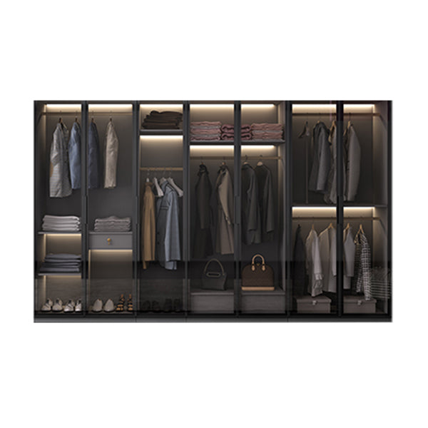 Black Manufactured Wood Cabinet with Glass Doors Modern Storage Cabinet Clearhalo 'Armoires & Wardrobes' 'armoires_wardrobes' 'Bedroom Furniture' 'furn' 'furn_armoires_wardrobes' 'Furniture' 6063570