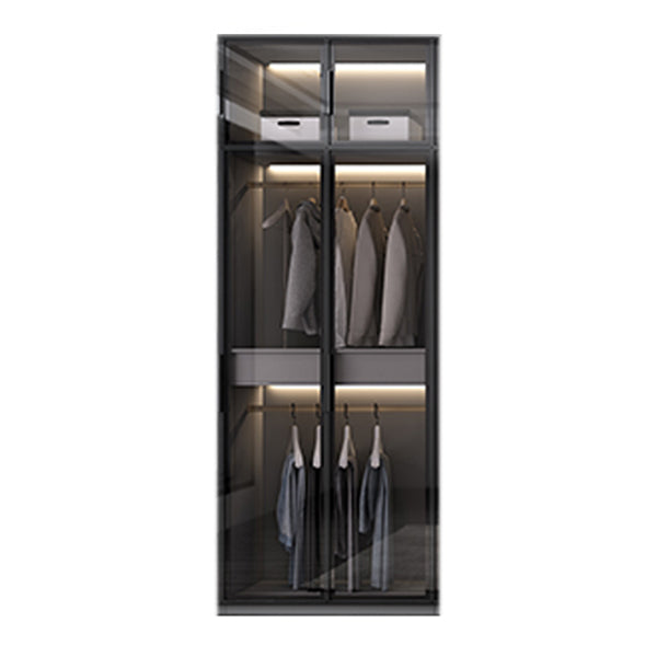 Black Manufactured Wood Cabinet with Glass Doors Modern Storage Cabinet Clearhalo 'Armoires & Wardrobes' 'armoires_wardrobes' 'Bedroom Furniture' 'furn' 'furn_armoires_wardrobes' 'Furniture' 6063577