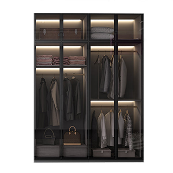 Black Manufactured Wood Cabinet with Glass Doors Modern Storage Cabinet Clearhalo 'Armoires & Wardrobes' 'armoires_wardrobes' 'Bedroom Furniture' 'furn' 'furn_armoires_wardrobes' 'Furniture' 6063578