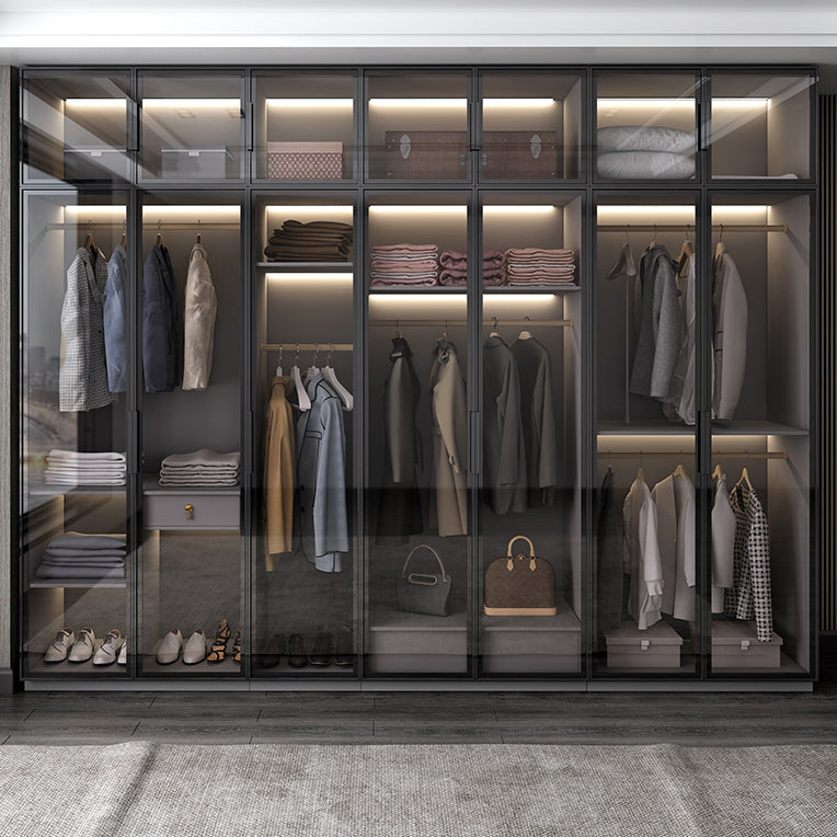 Black Manufactured Wood Cabinet with Glass Doors Modern Storage Cabinet Clearhalo 'Armoires & Wardrobes' 'armoires_wardrobes' 'Bedroom Furniture' 'furn' 'furn_armoires_wardrobes' 'Furniture' 6063580