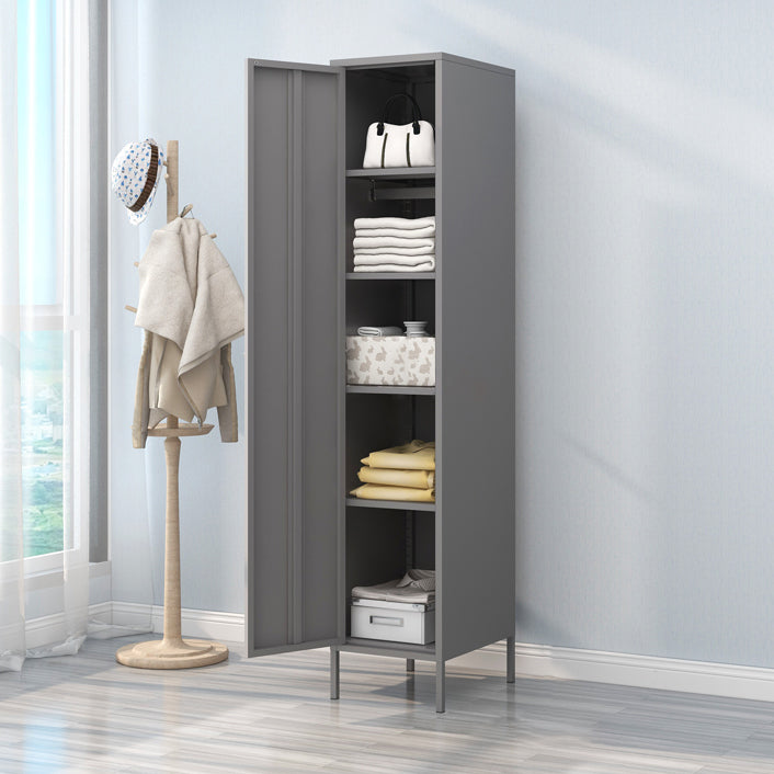 Contemporary Wardrobe Cabinet with Adjustable Shelves Steel Wardrobe Armoire 16"L x 20"W x 79"H Grey Clearhalo 'Armoires & Wardrobes' 'armoires_wardrobes' 'Bedroom Furniture' 'furn' 'furn_armoires_wardrobes' 'Furniture' 6063758