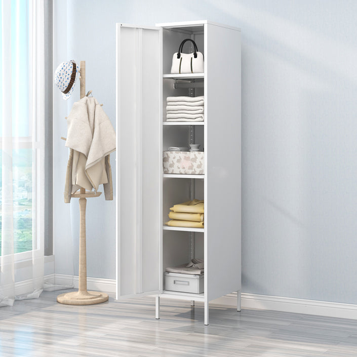 Contemporary Wardrobe Cabinet with Adjustable Shelves Steel Wardrobe Armoire 16"L x 20"W x 79"H White Clearhalo 'Armoires & Wardrobes' 'armoires_wardrobes' 'Bedroom Furniture' 'furn' 'furn_armoires_wardrobes' 'Furniture' 6063759