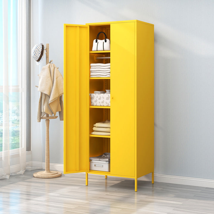 Contemporary Wardrobe Cabinet with Adjustable Shelves Steel Wardrobe Armoire 27.5"L x 20"W x 79"H Yellow Clearhalo 'Armoires & Wardrobes' 'armoires_wardrobes' 'Bedroom Furniture' 'furn' 'furn_armoires_wardrobes' 'Furniture' 6063777
