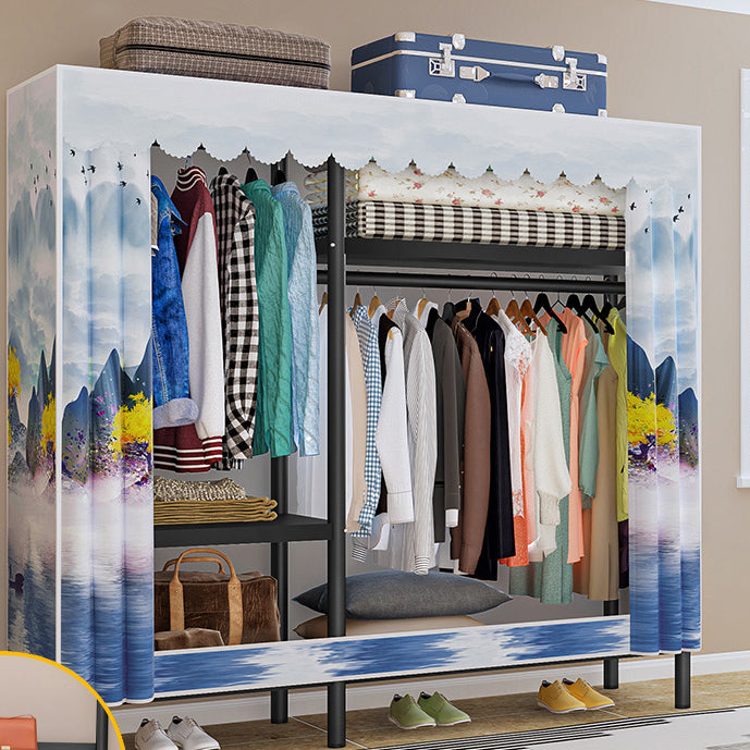 Eigentijdse stijl garderobe armoire metalen frame armoire met kledingstaaf voor thuis