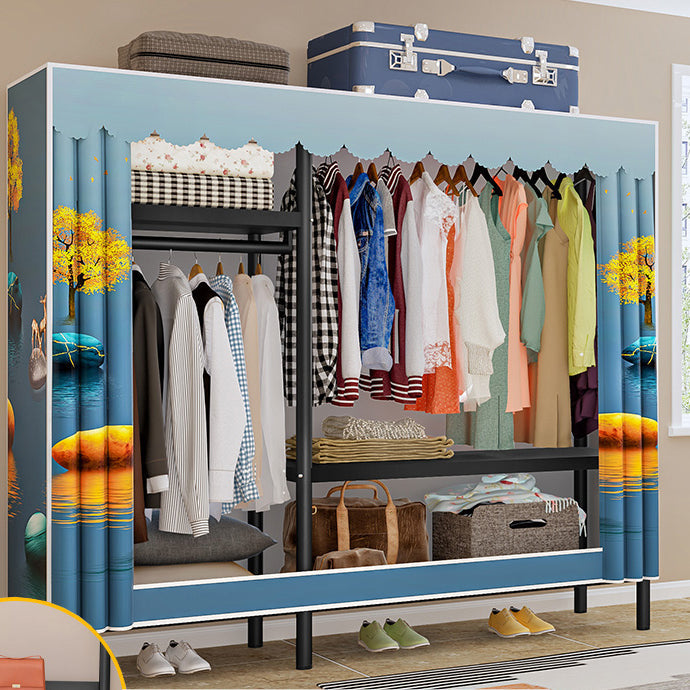 Eigentijdse stijl garderobe armoire metalen frame armoire met kledingstaaf voor thuis