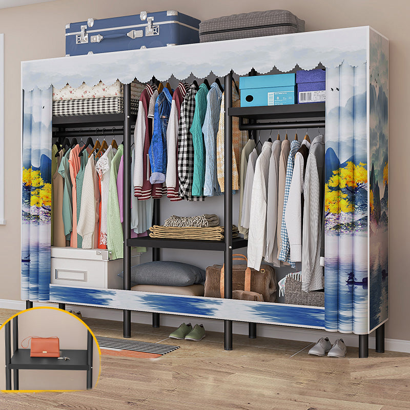 Eigentijdse stijl garderobe armoire metalen frame armoire met kledingstaaf voor thuis