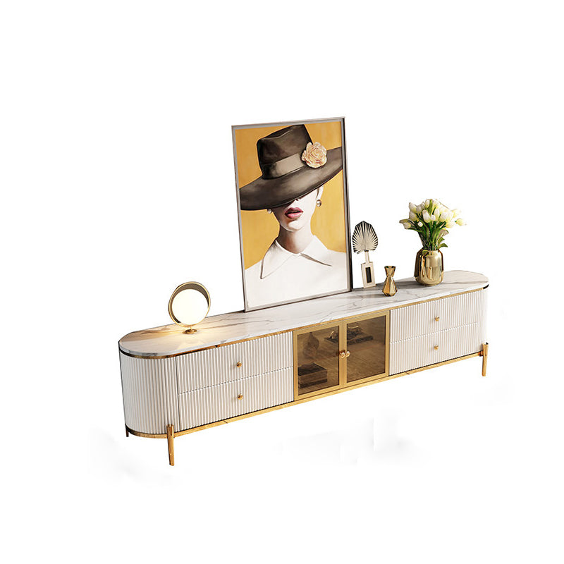 Glam Stone Top 4-Drawer TV Stand White/ Gray TV Console with Glass Doors Clearhalo 'furn' 'furn_tv_stands_entertainment_centers' 'Furniture' 'Living Room Furniture' 'TV Stands & Entertainment Centers' 'TV Stands & Media Storage Furniture' 'tv_stands_entertainment_centers' 6064058