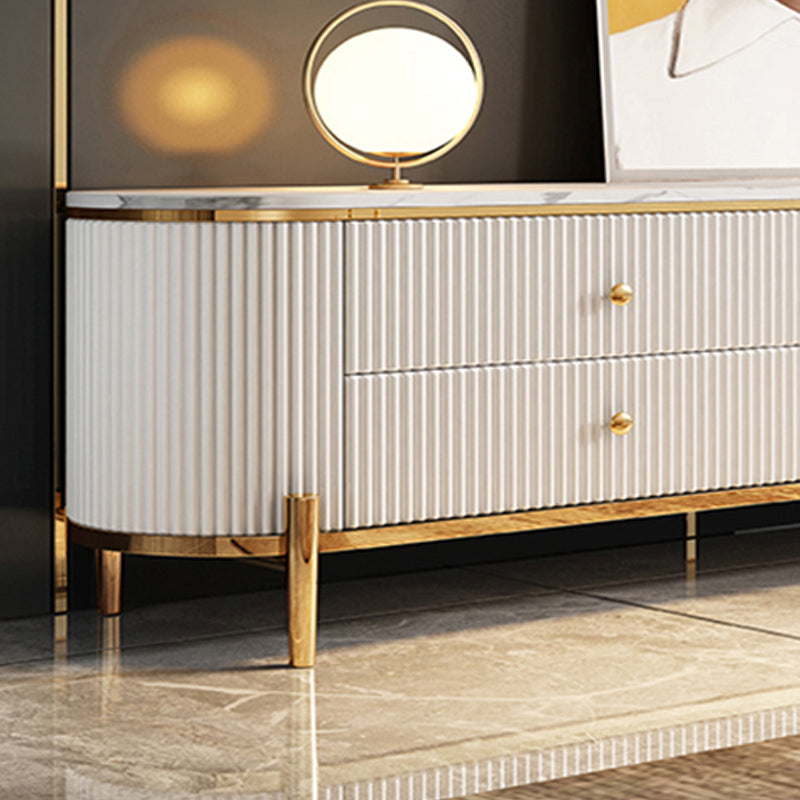 Glam Stone Top 4-Drawer TV Stand White/ Gray TV Console with Glass Doors Clearhalo 'furn' 'furn_tv_stands_entertainment_centers' 'Furniture' 'Living Room Furniture' 'TV Stands & Entertainment Centers' 'TV Stands & Media Storage Furniture' 'tv_stands_entertainment_centers' 6064059