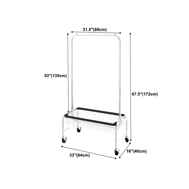 Industrial Coat Hanger Silver Metal Storage Coat Rack with Castors