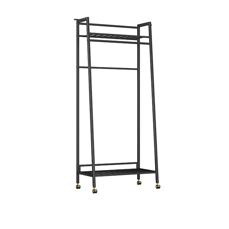 Glam Metal Hall Stand Hanging Rail Storage Shelving and 2 Hooks Coat Hanger Black 2 Clearhalo 'Entry & Mudroom Furniture' 'furn' 'furn_hall_tree_coat_racks' 'Furniture' 'Hall Trees & Coat Racks' 'hall_tree_coat_racks' 6064719