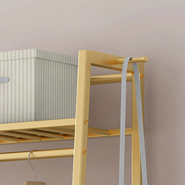 Glam Metal Hall Stand Hanging Rail Storage Shelving and 2 Hooks Coat Hanger Clearhalo 'Entry & Mudroom Furniture' 'furn' 'furn_hall_tree_coat_racks' 'Furniture' 'Hall Trees & Coat Racks' 'hall_tree_coat_racks' 6064724