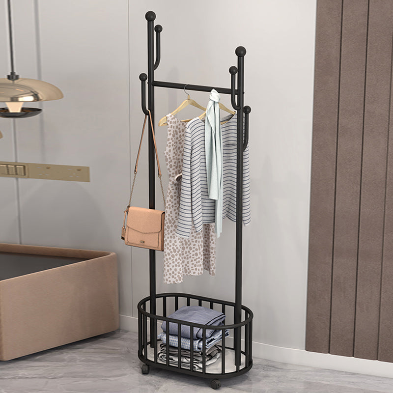 Popular Metal Coat Hanger Storage Basket Solid Color Coat Rack with Castors 24"L x 14"W x 70"H Black Clearhalo 'Entry & Mudroom Furniture' 'furn' 'furn_hall_tree_coat_racks' 'Furniture' 'Hall Trees & Coat Racks' 'hall_tree_coat_racks' 6064812