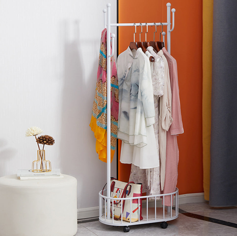 Popular Metal Coat Hanger Storage Basket Solid Color Coat Rack with Castors Clearhalo 'Entry & Mudroom Furniture' 'furn' 'furn_hall_tree_coat_racks' 'Furniture' 'Hall Trees & Coat Racks' 'hall_tree_coat_racks' 6064813