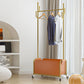 Glam Coat Hanger Metal Frame Free Standing PU Leather Basket Coat Rack with Shelves Gold-Brown Clearhalo 'Entry & Mudroom Furniture' 'furn' 'furn_hall_tree_coat_racks' 'Furniture' 'Hall Trees & Coat Racks' 'hall_tree_coat_racks' 6064857